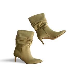 Chic Slouchy Stiletto Ankle Boots in Ivory/Cream